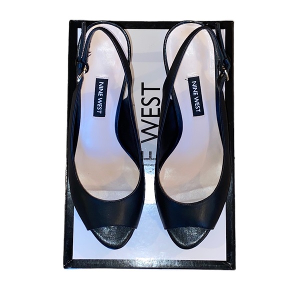 👠Nine West Gabrielle Black Leather Slingback Heels - Picture 5 of 10